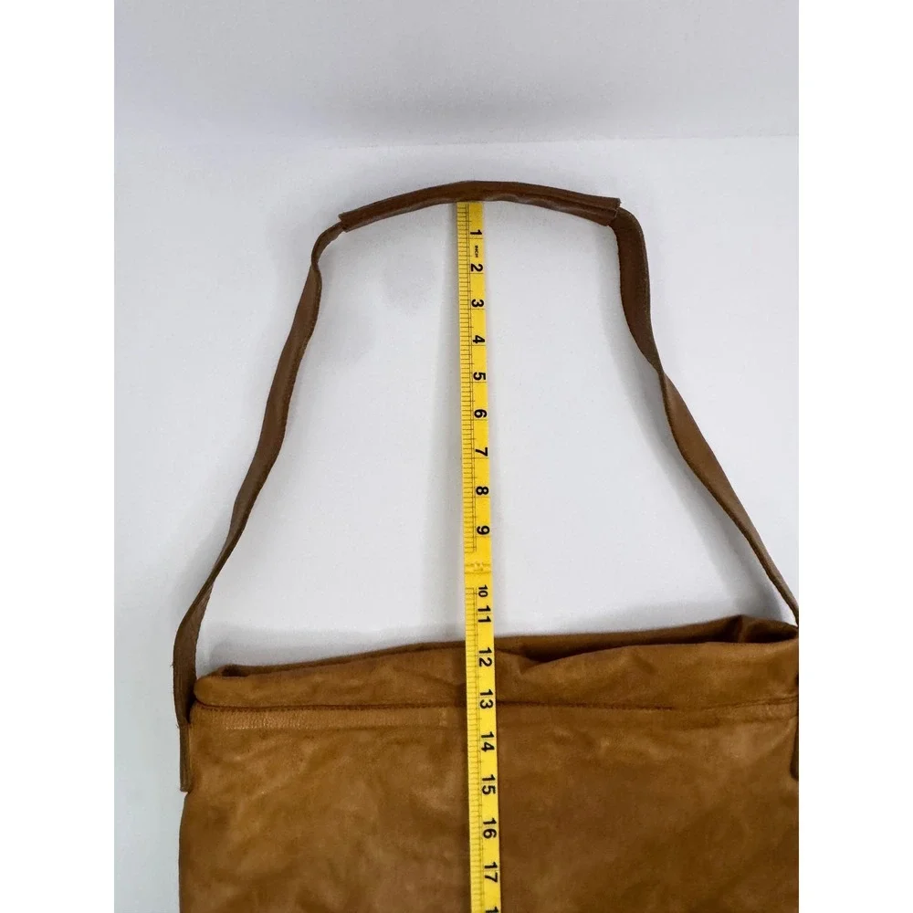 IKKS Brown Leather Hobo Shoulder Bag Large Slouchy Tote Cognac‎ Distressed Y2K